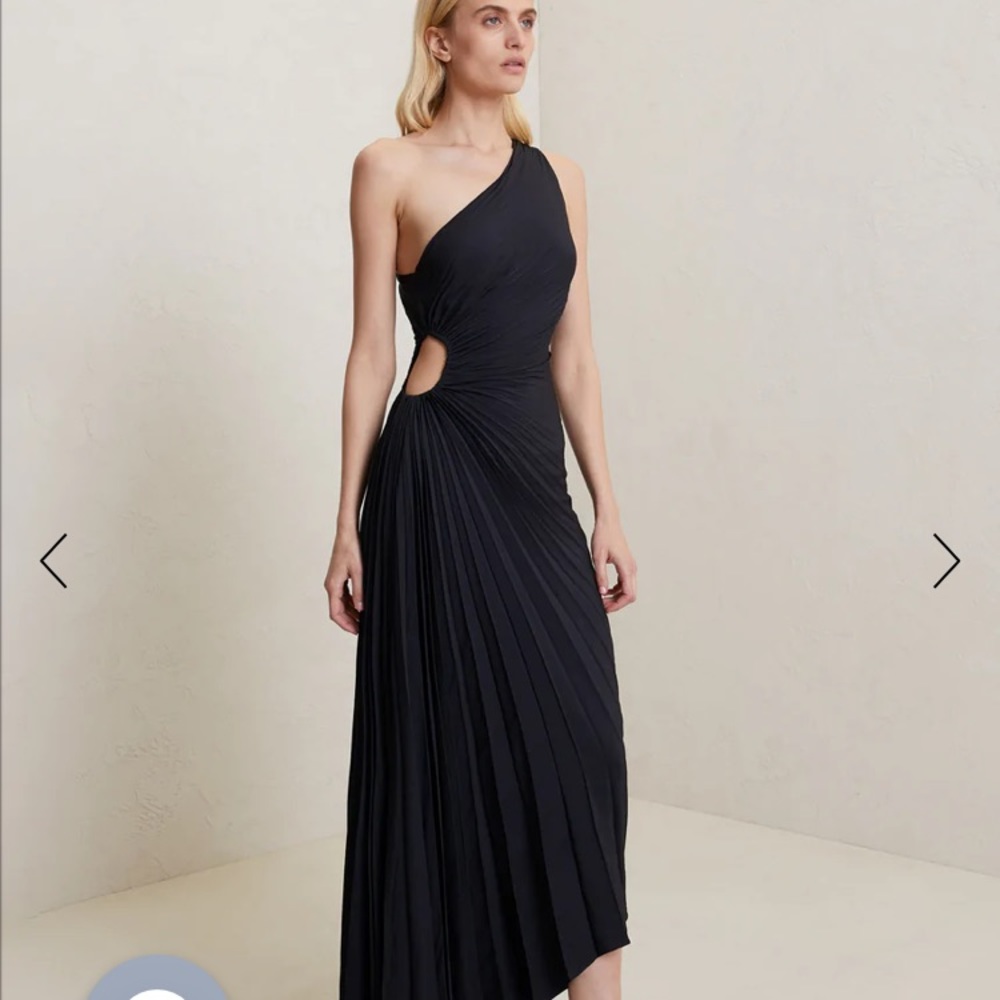 alc one shoulder pleated delfina gown